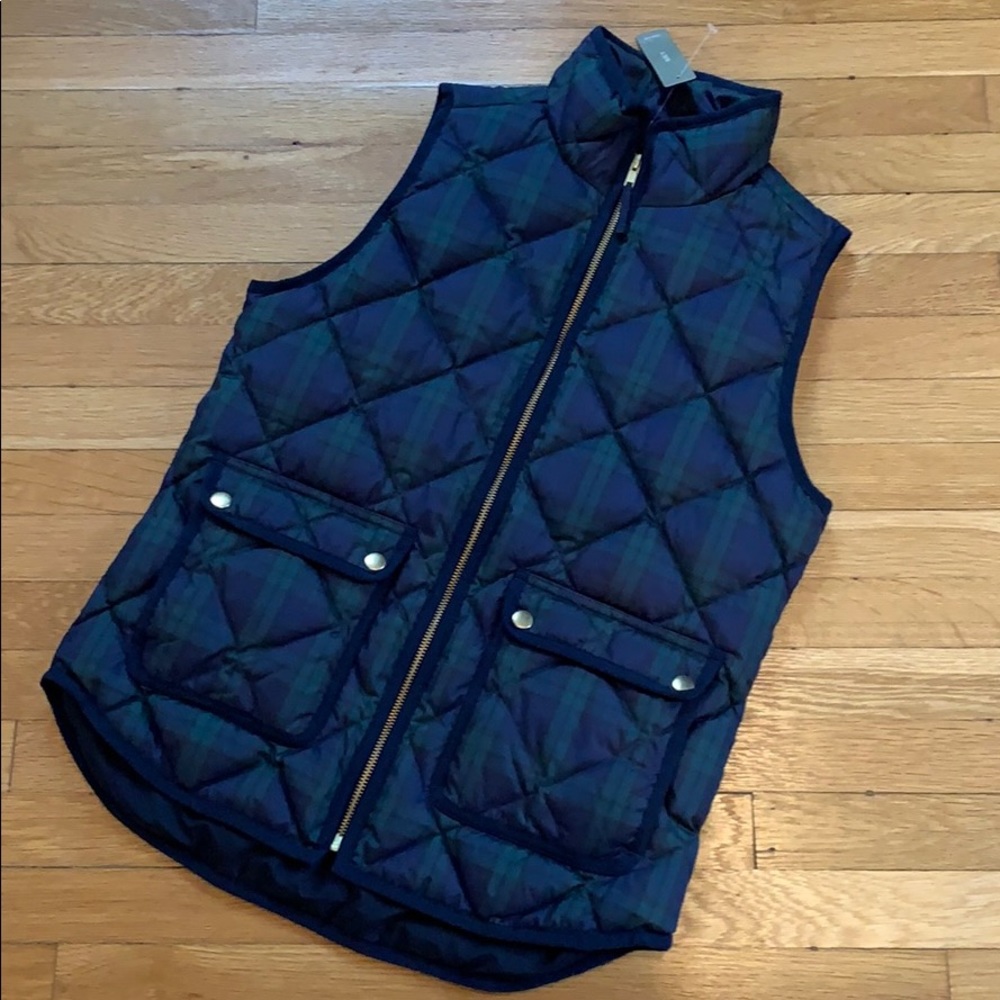 J. Crew Women's Quilted Vest in Navy and Green Plaid